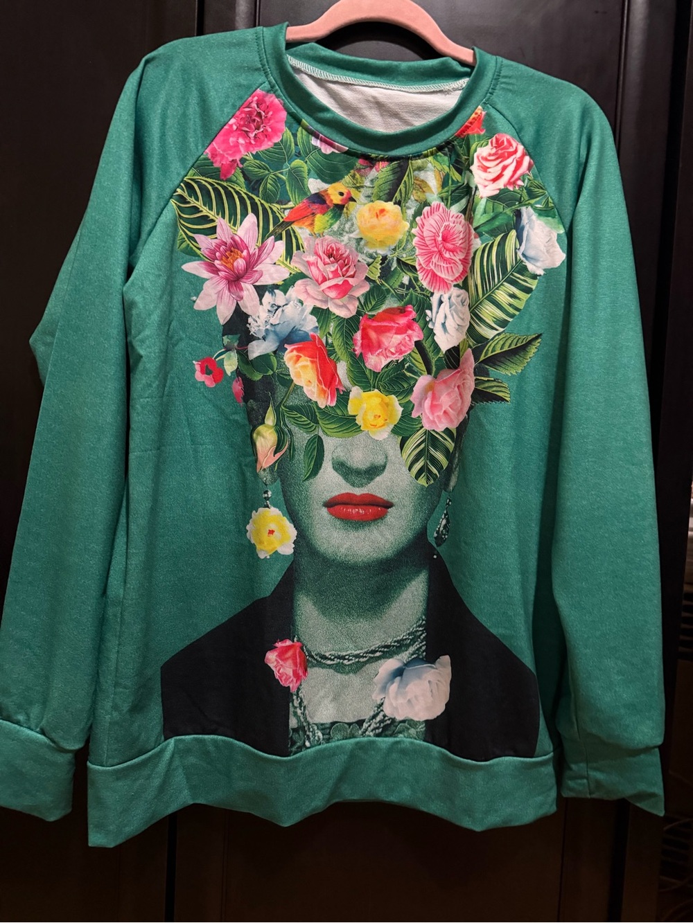 Frida Kahlo Floral Graphic Sweatshirt - Green Floral Print